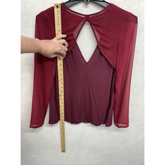 Style Stalke Womens Small Red Blouse Cut Out Poly Viscose See Through Sleeves - Picture 6 of 7